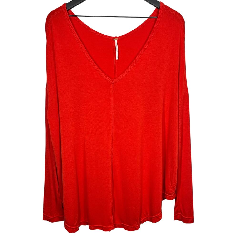 Free People Moonshine Top Long Sleeve V Neck Tunic T Shirt Red Womens Size Small
